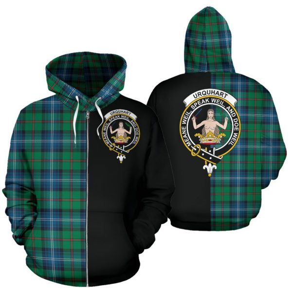 Urquhart Ancient Tartan Crest Zipper Hoodie - Half Of Me Style Supply