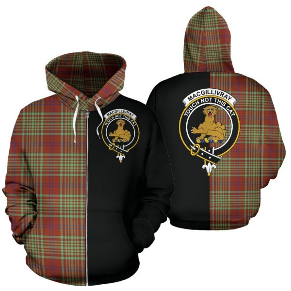 MacGillivray Hunting Ancient Tartan Crest Zipper Hoodie - Half Of Me Style For Sale
