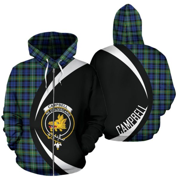 Campbell Argyll Ancient Tartan Crest Zipper Hoodie - Circle Style Supply