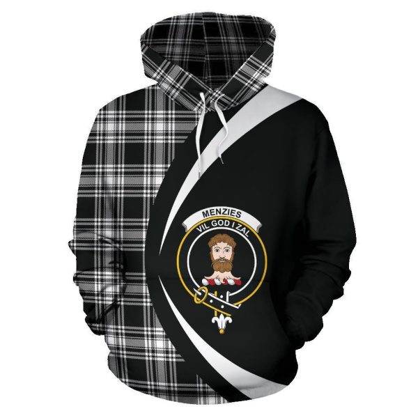 Menzies Black _ White Modern Tartan Crest Hoodie - Circle Style Discount - Image 2