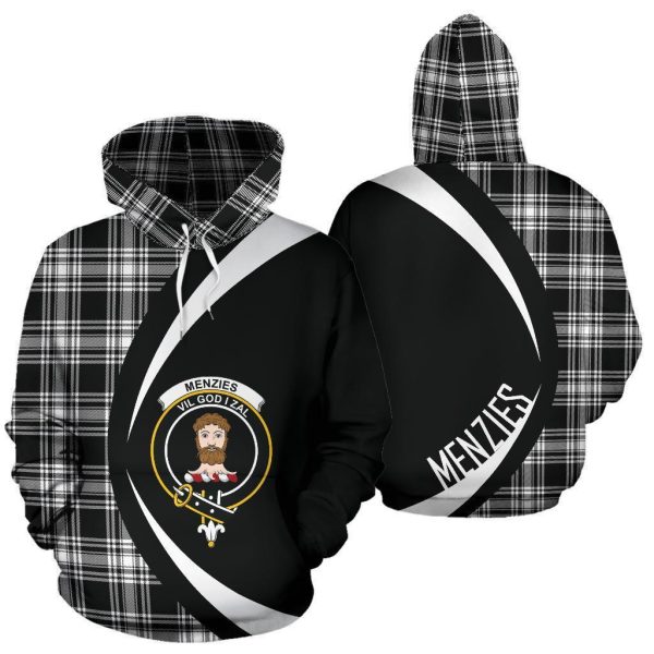 Menzies Black _ White Modern Tartan Crest Hoodie - Circle Style Discount