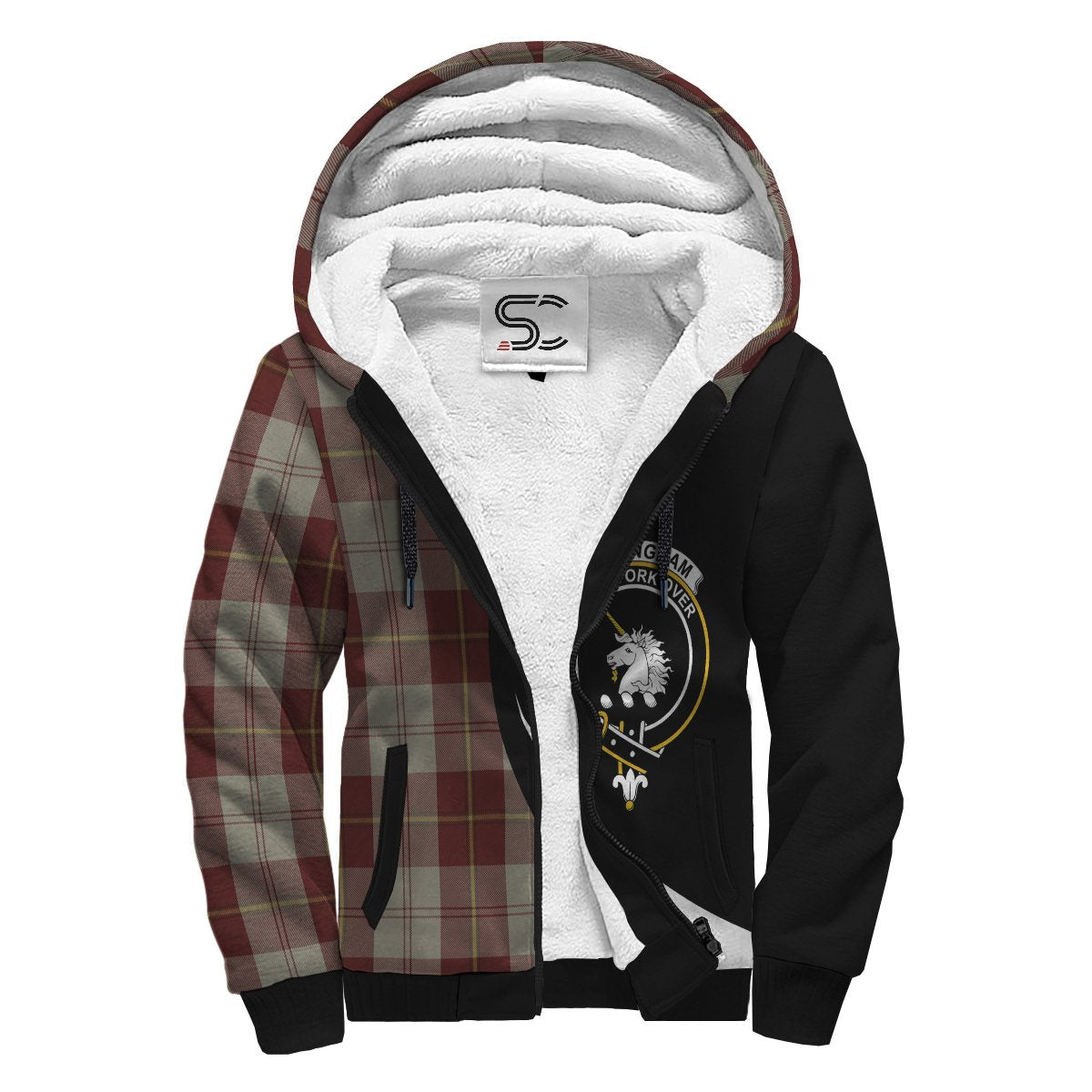 Cunningham Burgundy Dancers Tartan Crest Sherpa Hoodie – Circle Style Fashion