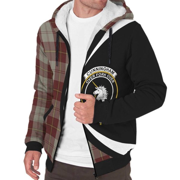 Cunningham Burgundy Dancers Tartan Crest Sherpa Hoodie - Circle Style Fashion - Image 3