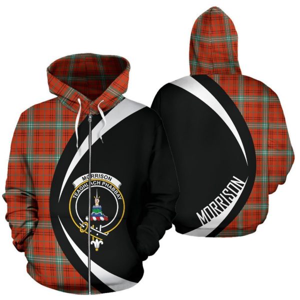 Morrison Red Ancient Tartan Crest Zipper Hoodie - Circle Style on Sale