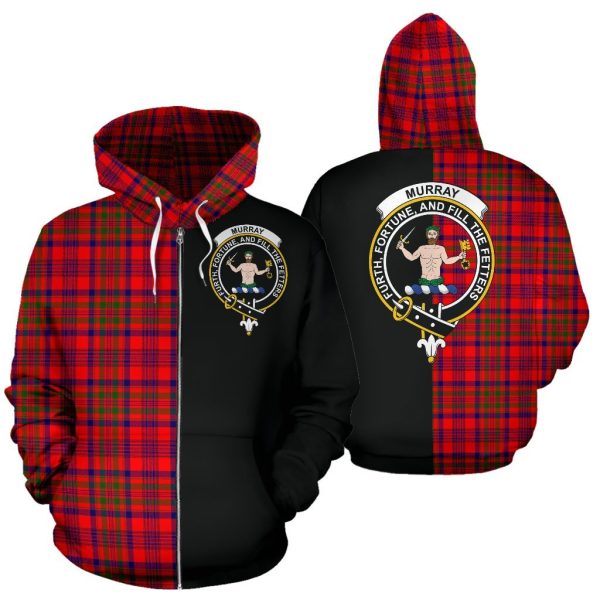 Murray of Tulloch Modern Tartan Crest Zipper Hoodie - Half Of Me Style Hot on Sale