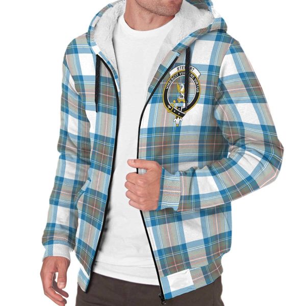 Stewart Muted Blue Tartan Crest Sherpa Hoodie Online Sale - Image 3