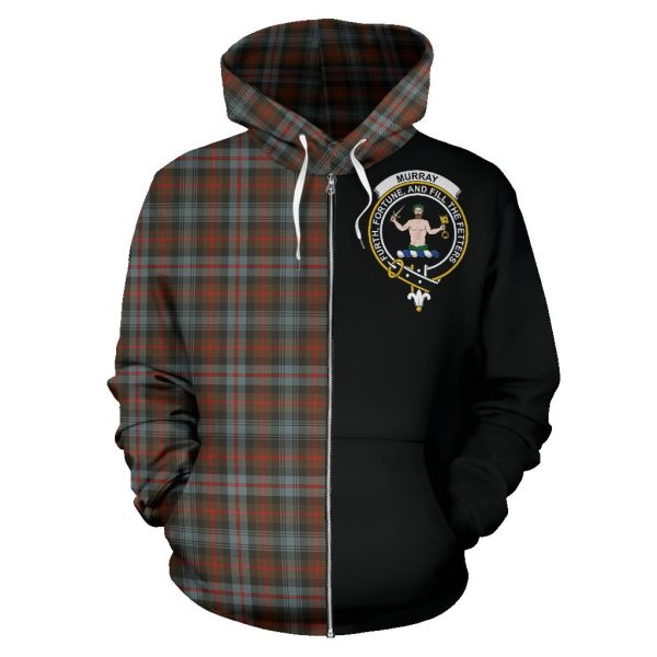 Murray of Atholl Weathered Tartan Crest Zipper Hoodie - Half Of Me Style For Cheap - Image 2