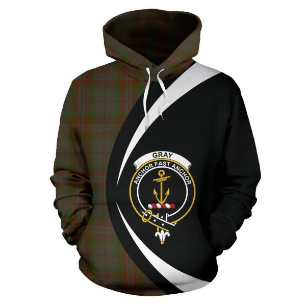 Gray Tartan Crest Hoodie - Circle Style For Sale - Image 2