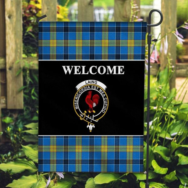 Laing Tartan Crest Black Garden Flag For Discount