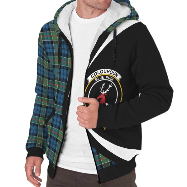 Colquhoun Ancient Tartan Crest Sherpa Hoodie - Circle Style Online Sale - Image 3