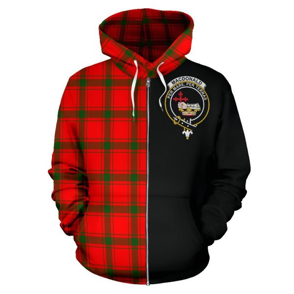 MacDonald of Sleat Tartan Crest Zipper Hoodie - Half Of Me Style For Cheap - Image 2