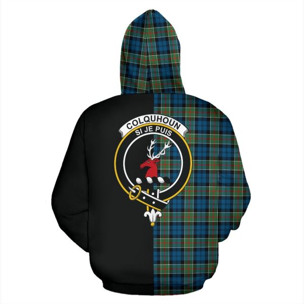 Colquhoun Ancient Tartan Crest Zipper Hoodie - Half Of Me Style Fashion - Image 2