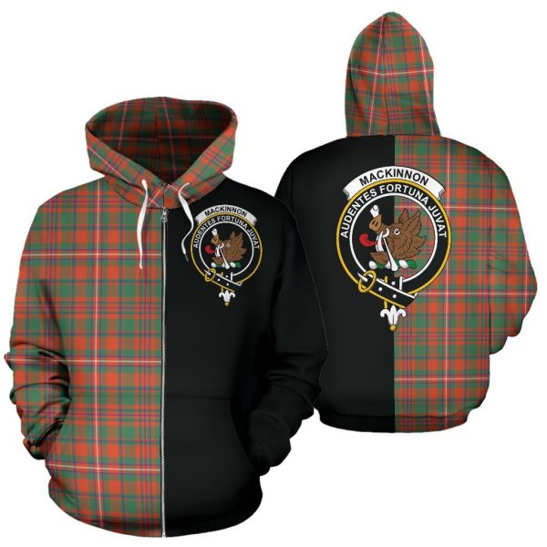 MacKinnon Ancient Tartan Crest Zipper Hoodie - Half Of Me Style For Cheap