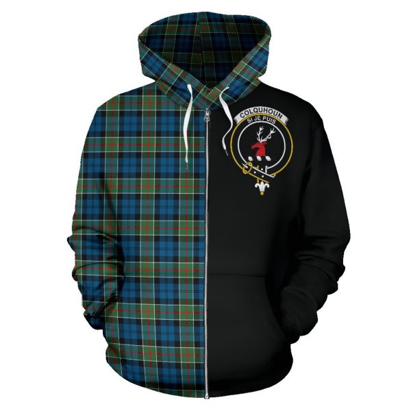 Colquhoun Ancient Tartan Crest Zipper Hoodie - Half Of Me Style Fashion
