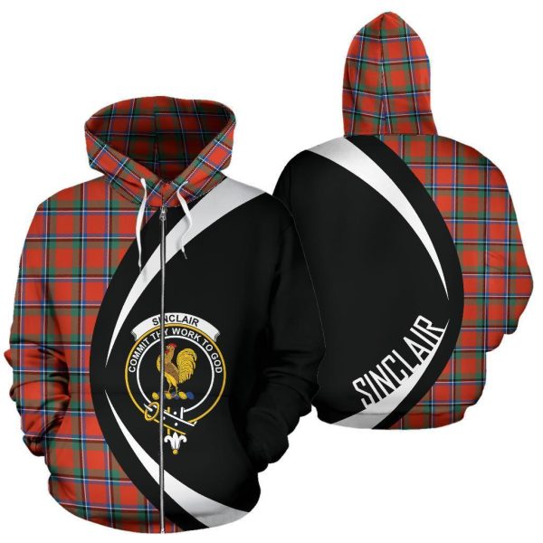 Sinclair Ancient Tartan Crest Zipper Hoodie - Circle Style For Sale