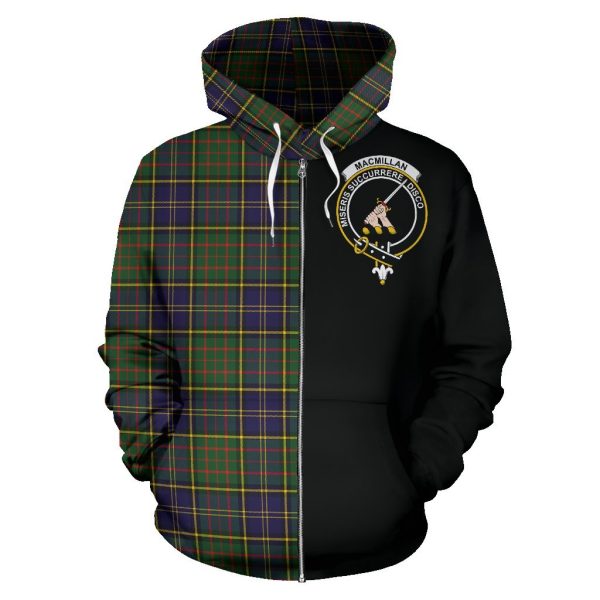 MacMillan Hunting Modern Tartan Crest Zipper Hoodie - Half Of Me Style For Cheap - Image 2