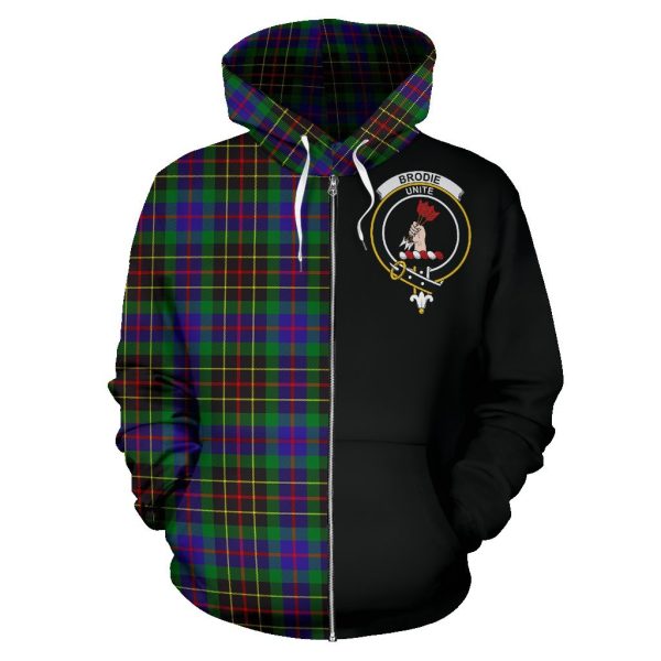 Brodie Hunting Modern Tartan Crest Zipper Hoodie - Half Of Me Style Sale - Image 2
