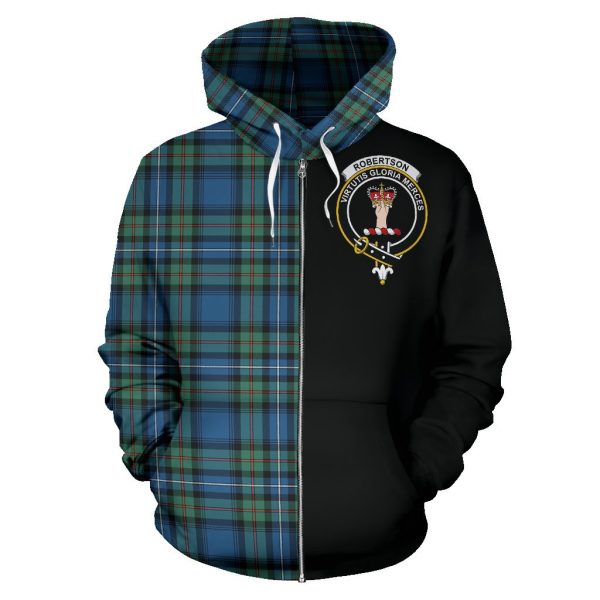 Robertson Hunting Ancient Tartan Crest Zipper Hoodie - Half Of Me Style For Discount - Image 2