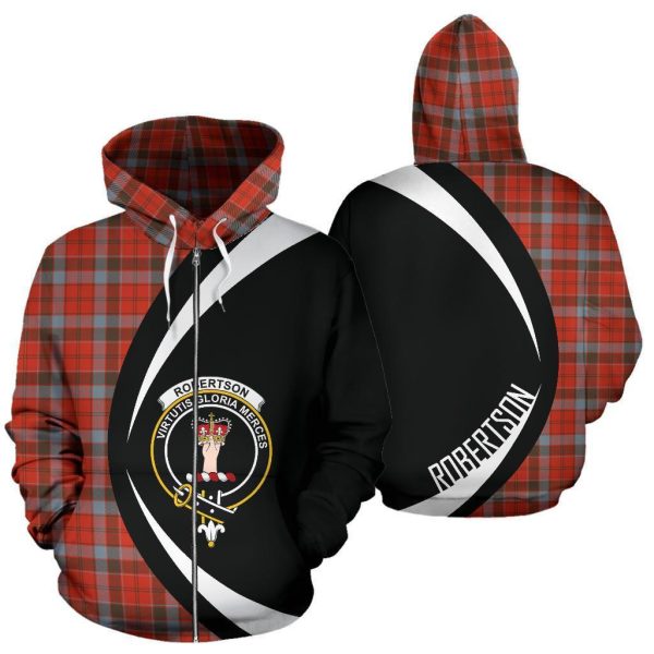 Robertson Weathered Tartan Crest Zipper Hoodie - Circle Style For Sale