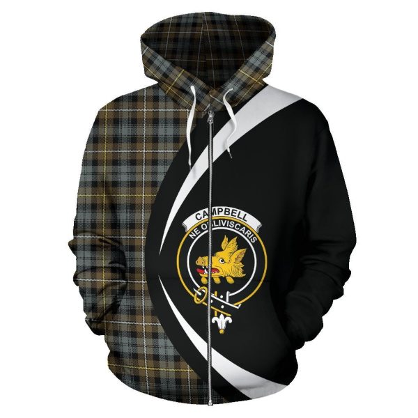 Campbell Argyll Weathered Tartan Crest Zipper Hoodie - Circle Style For Cheap - Image 2