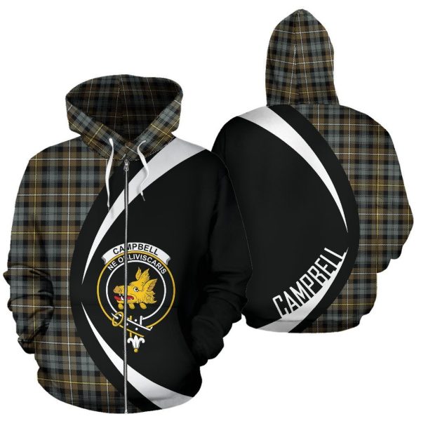 Campbell Argyll Weathered Tartan Crest Zipper Hoodie - Circle Style For Cheap