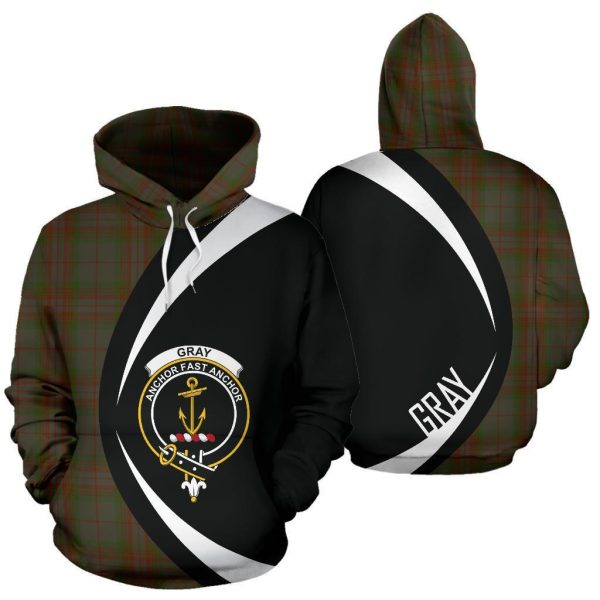 Gray Tartan Crest Hoodie - Circle Style For Sale
