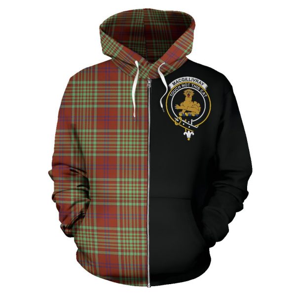MacGillivray Hunting Ancient Tartan Crest Zipper Hoodie - Half Of Me Style For Sale - Image 2