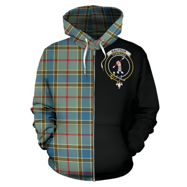 Balfour Blue Tartan Crest Zipper Hoodie - Half Of Me Style Online - Image 2