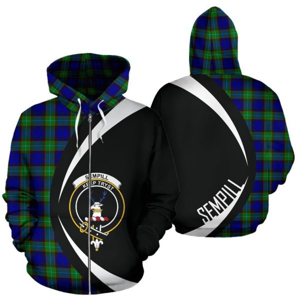 Sempill Modern Tartan Crest Zipper Hoodie - Circle Style Sale