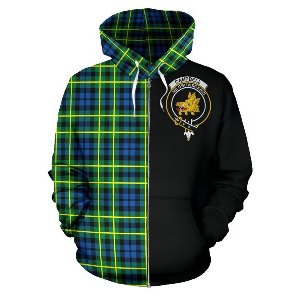Campbell of Breadalbane Ancient Tartan Crest Zipper Hoodie - Half Of Me Style For Sale - Image 2