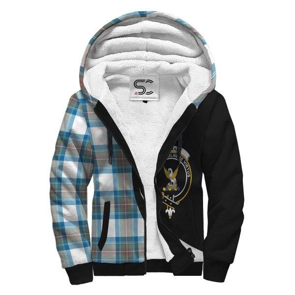 Stewart Muted Blue Tartan Crest Sherpa Hoodie - Circle Style Online Hot Sale
