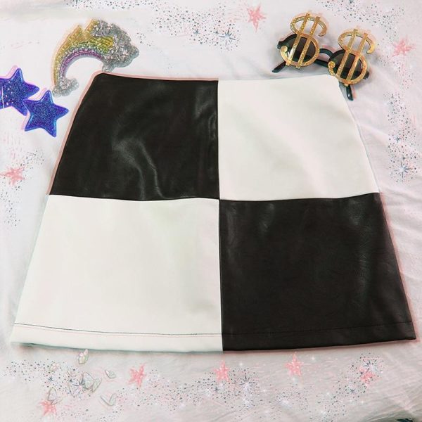 Vintage Mini Skirts Patchwork Black and White A-line Short Skirt Supply - Image 2