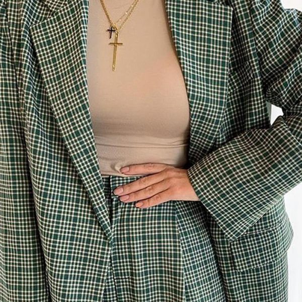 Elegant Plaid Two-pieces Women Blazer Suit Casual Female Blazer Set Cheap - Image 2